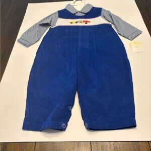 PETIT AMI OVERALLS CORDUROY 12 MONTHSMEDIUM BLUE  BLUE GINGHAM SHIRT  CARS